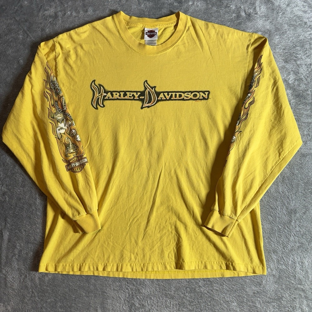 Vintage Harley-Davidson Long Sleeve T-Shirt XL Central Maine Bangor Flames
